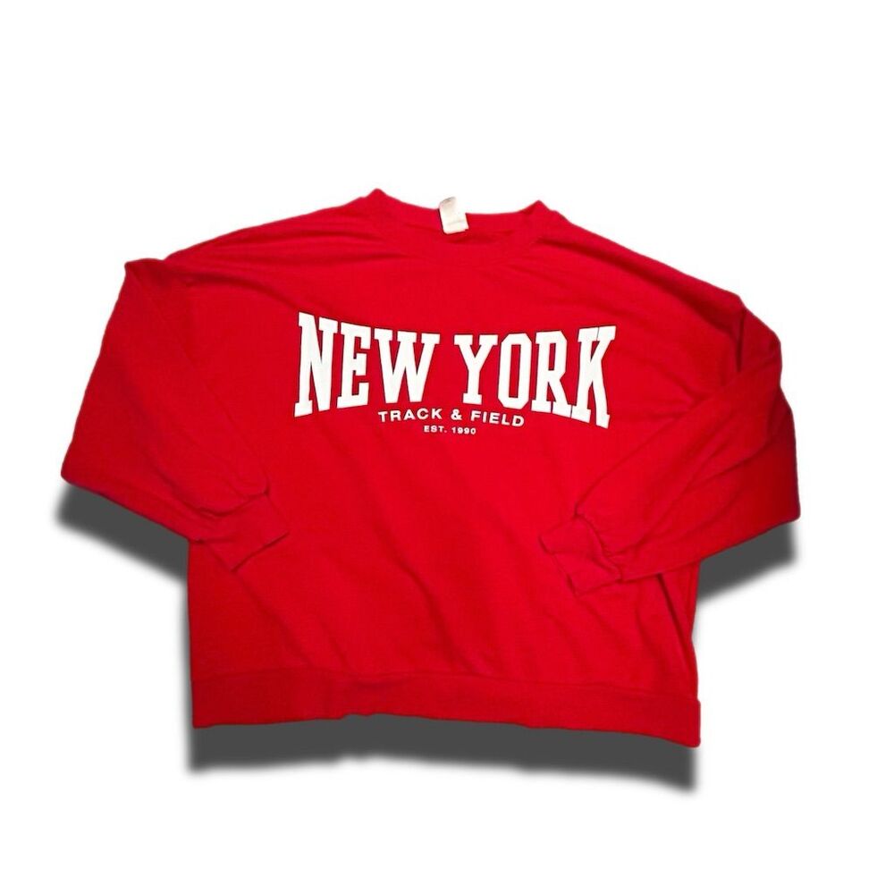 H&M Red New York Track & Field Crew Neck Sweatshirt XL Unisex